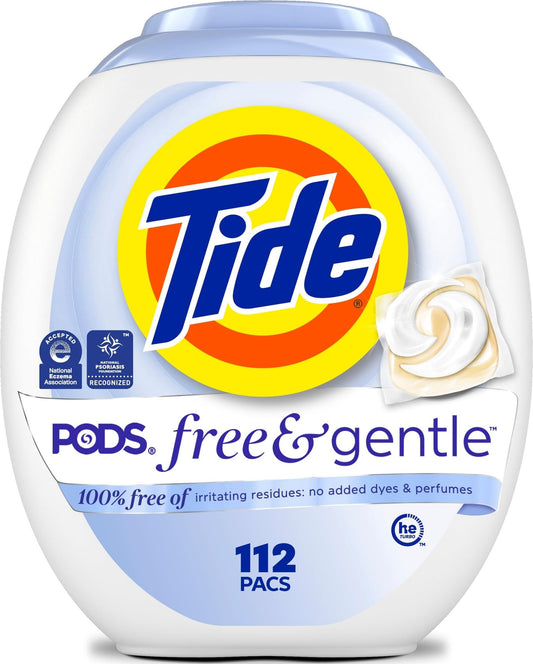 Tide PODS Free & Gentle Laundry Detergent Soap Pacs, 112 Count, Tide PODS Laundry Detergent