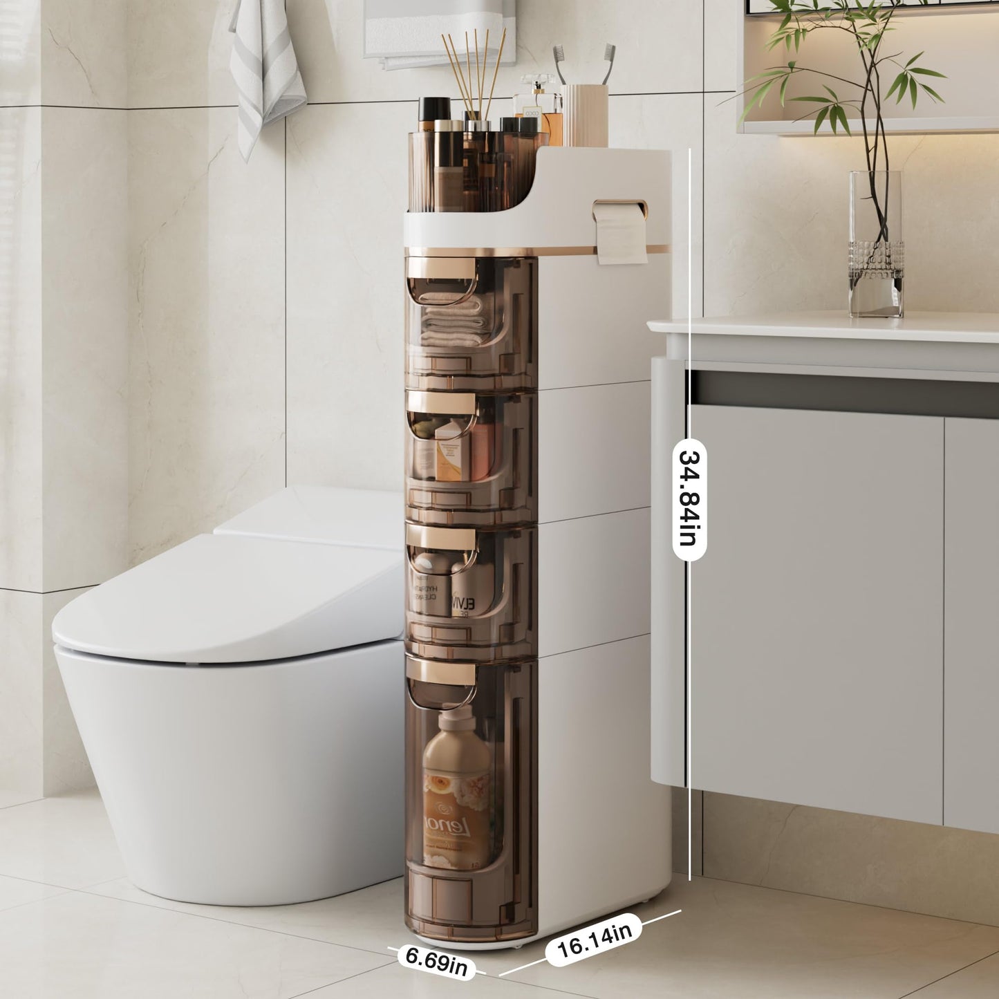 VECELO 4-Tier Slim Bathroom Storage Cabinet with Wheels, Skinny Bathroom Storage Cabinet with