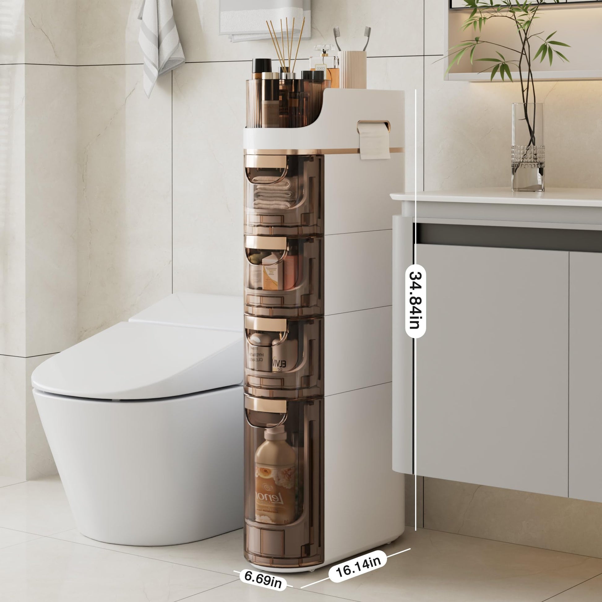VECELO 4-Tier Slim Bathroom Storage Cabinet with Wheels, Skinny Bathroom Storage Cabinet with