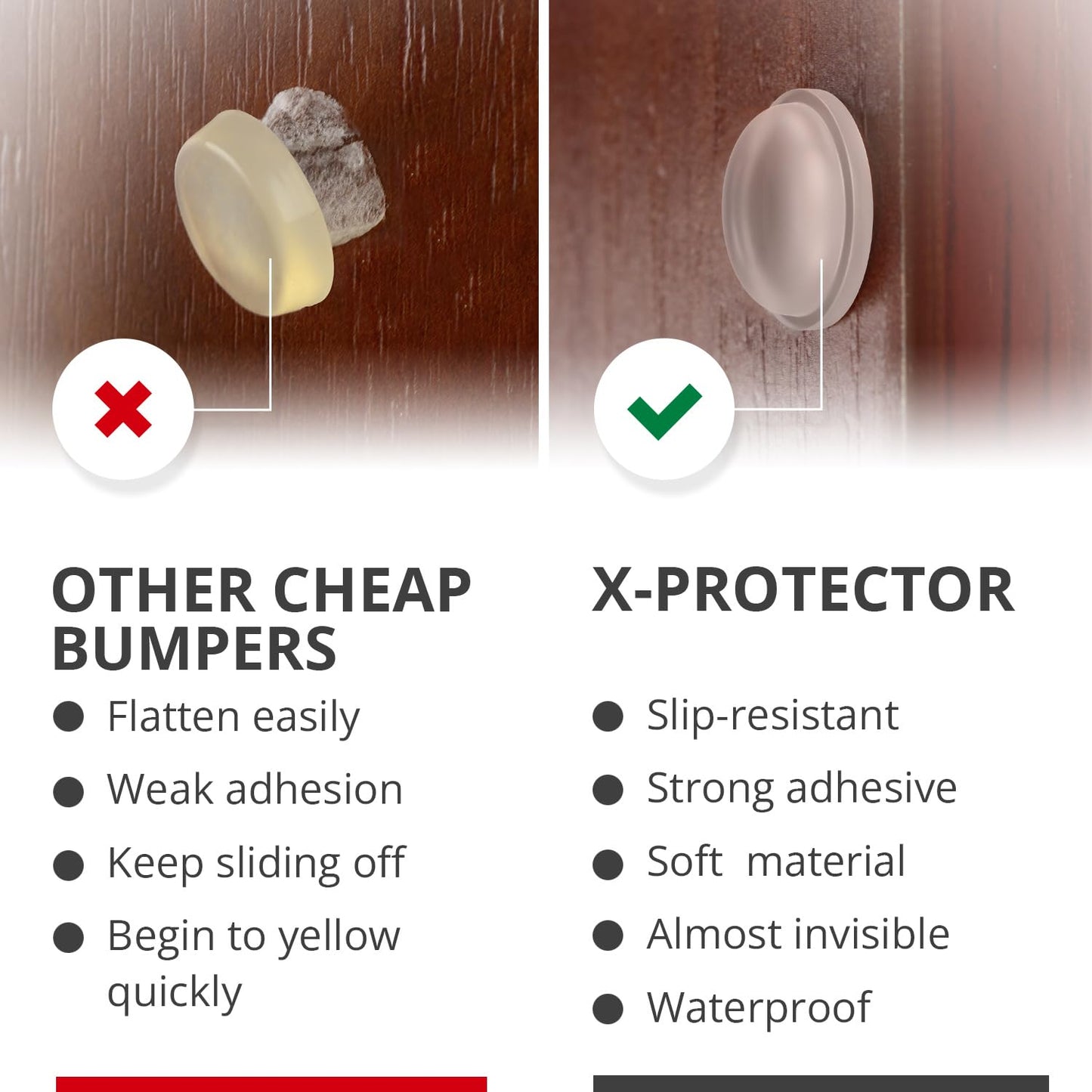 X-Protector Cabinet Door Bumpers 100 PCS – 1/2" Silicone Clear Bumpers – Ideal Cabinet Bumpers – Self-Adhesive Thick Door Silencer – Bumper Pads to Protect Glass & Other Surfaces!