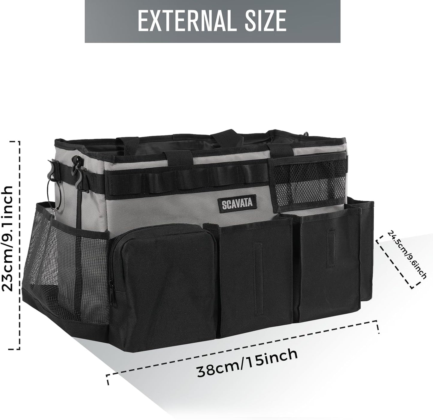 Wearable Cleaning Caddy Bag, Cleaning Caddy Supplies Organizer with Handle & Shoulder Straps for Housekeepers, Under Sink & Car Cleaning Tool Organizers with 4 Foldable Divider (Grey)