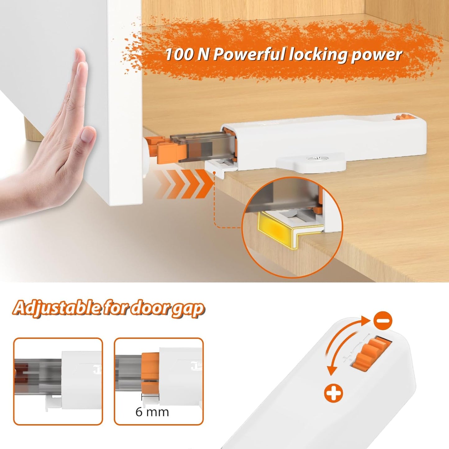 Jiayi Push to Open Door Catches Heavy Duty 2 Pack Push Opener Door Latch for Cupboard White Touch Open Latches for Closet Closing Wardrobe Closure Spring Push Latch