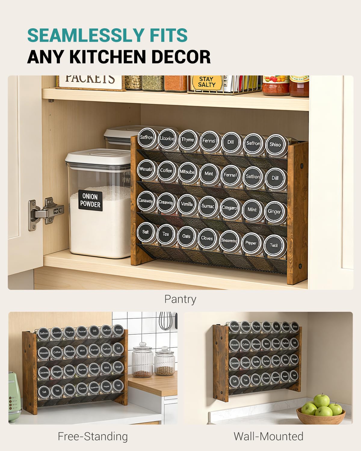Spice Rack Organizer for Cabinet, Seasoning Organizer Wall Mount Countertop