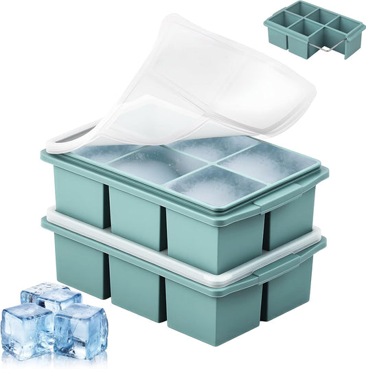 Large Ice Cube Trays for Whiskey (2 Pack) - Silicone Ice Cube Molds with Steel Frame Reinforcement