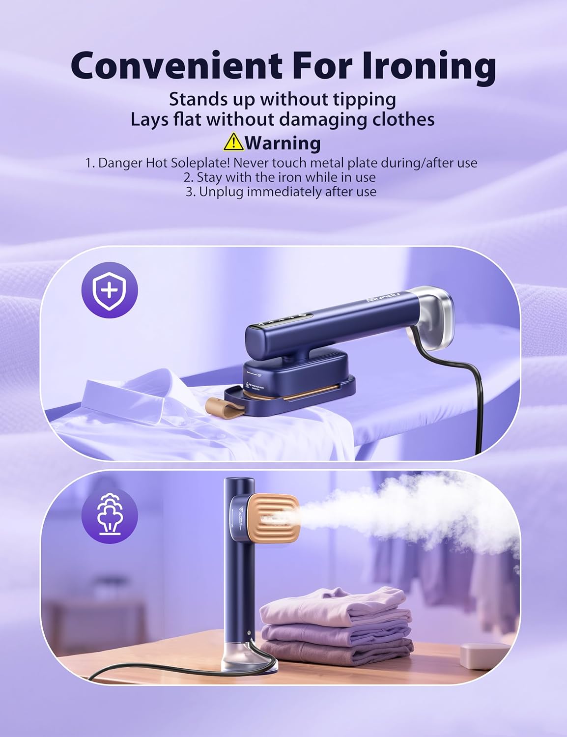 Sundu Steamer for Clothes,15s Fast Heat-up Handheld Garment Steamer,35mins Runtime & 180ml Large Tank,25g/min Steam,Ceramic Panel,Stands on Desk,Wrinkle Remover for Travel, Home, Office(Blue)