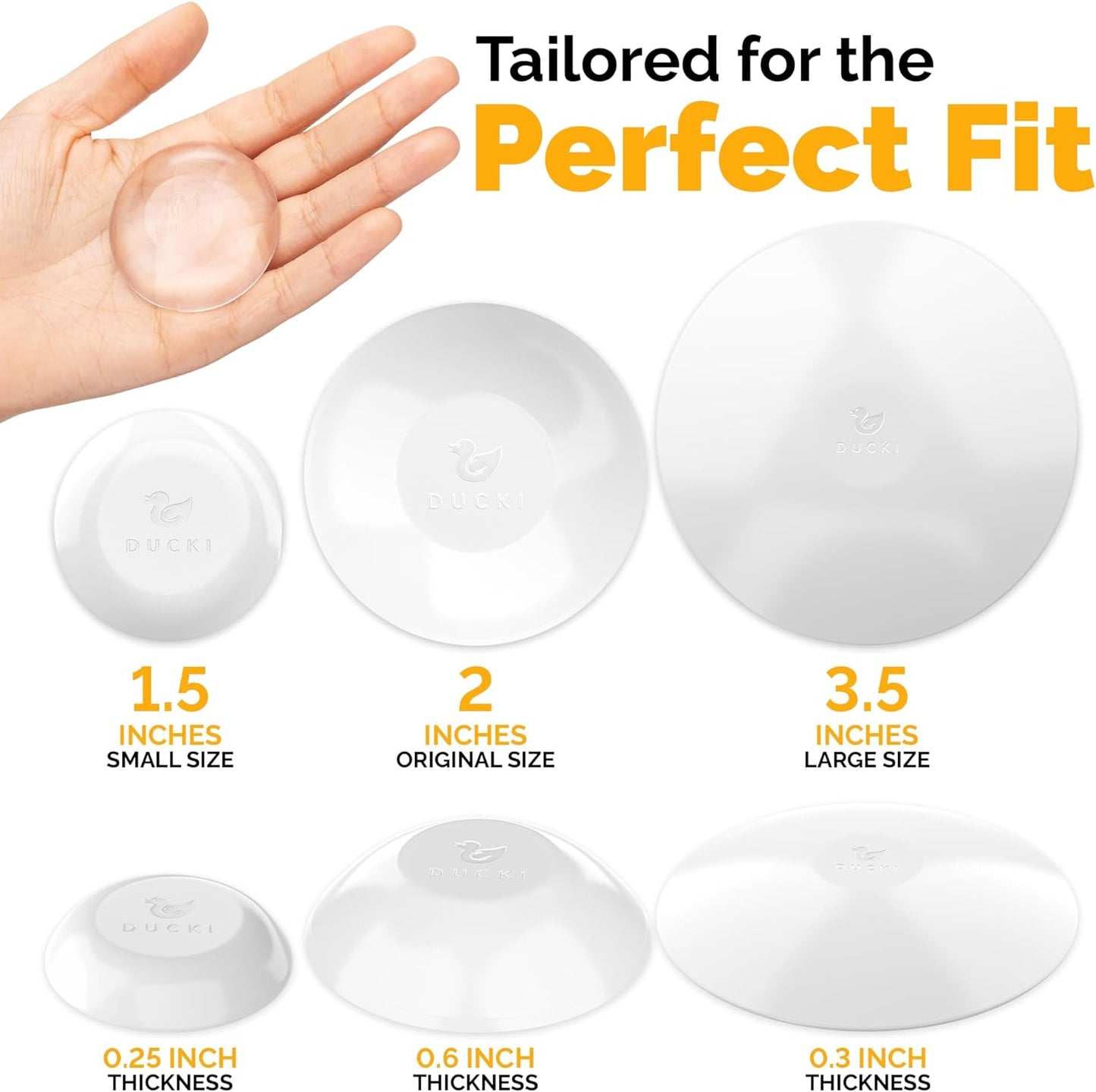 Ducki Door Stop Wall Protector | Self Adhesive Door Knob Wall Protectors from Door Knobs | Rubber Door Stoppers for Wall Damage & Noise | Durable, Shock Absorbent & Discreet | 2 Pack White Door Stops