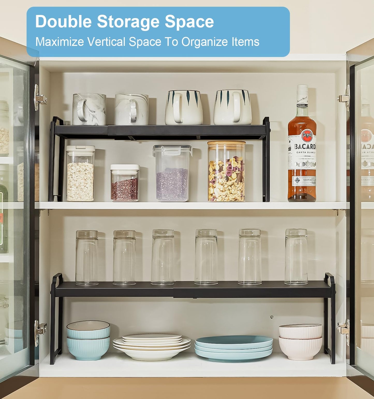 Expandable Cabinet Shelf Organizer, Adjustable kitchen Countertop Storage