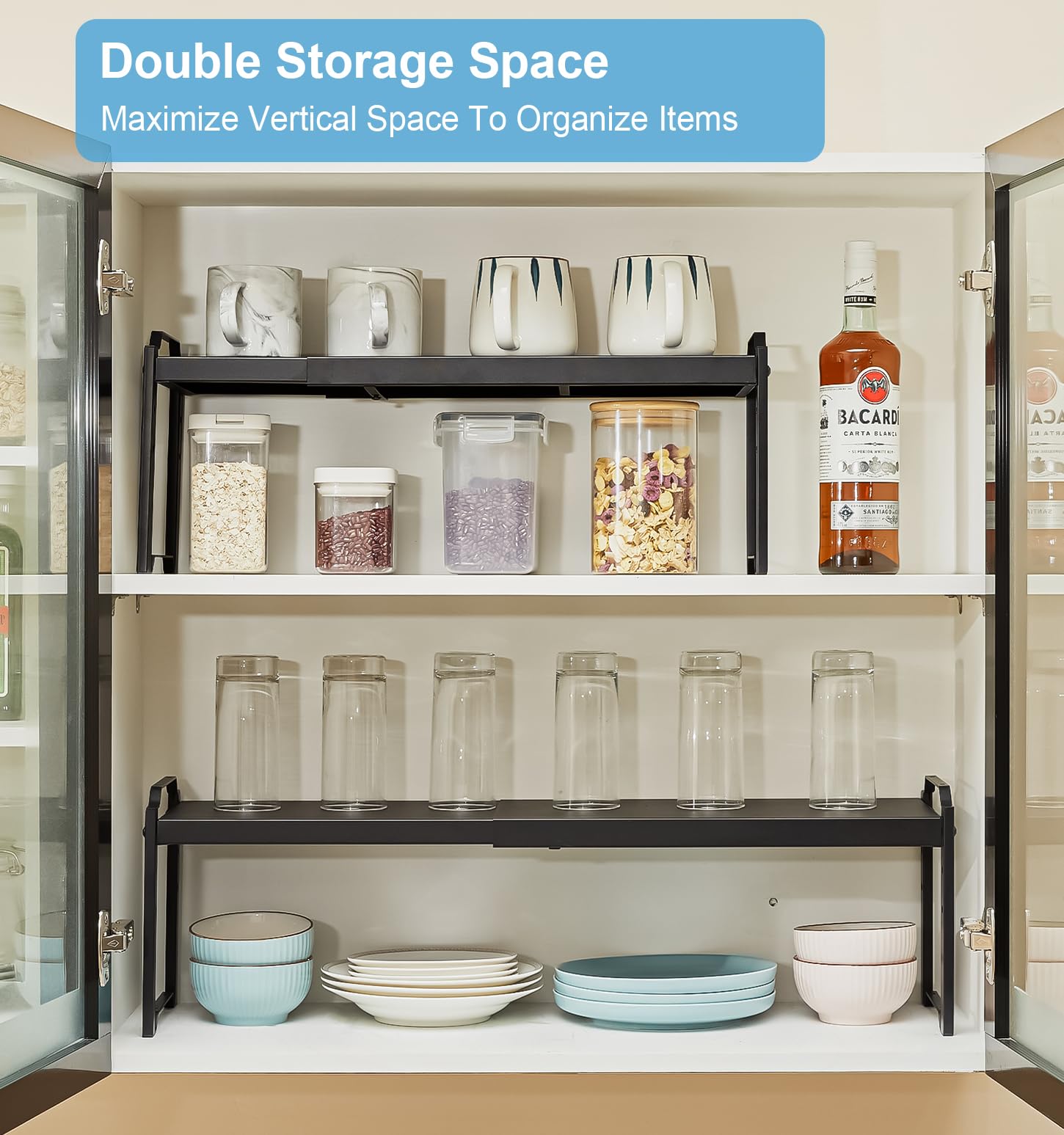 Expandable Cabinet Shelf Organizer, Adjustable kitchen Countertop Storage