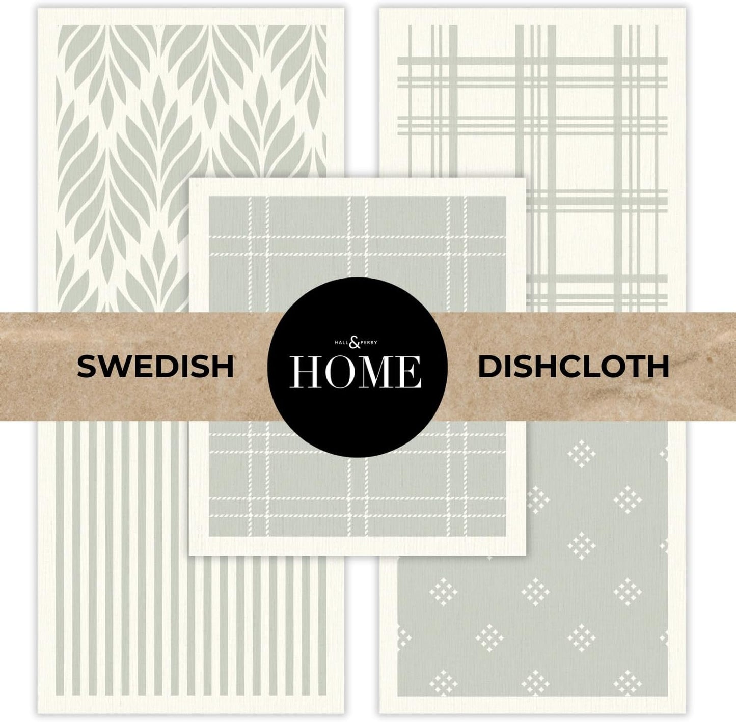 HALL & PERRY Swedish Dishcloths for Kitchen, 5-Pack, Reusable Cellulose Sponge Cloths for Kitchen & Cleaning – Eco-Friendly, Ultra-Absorbent, Quick-Drying (Sage Green)