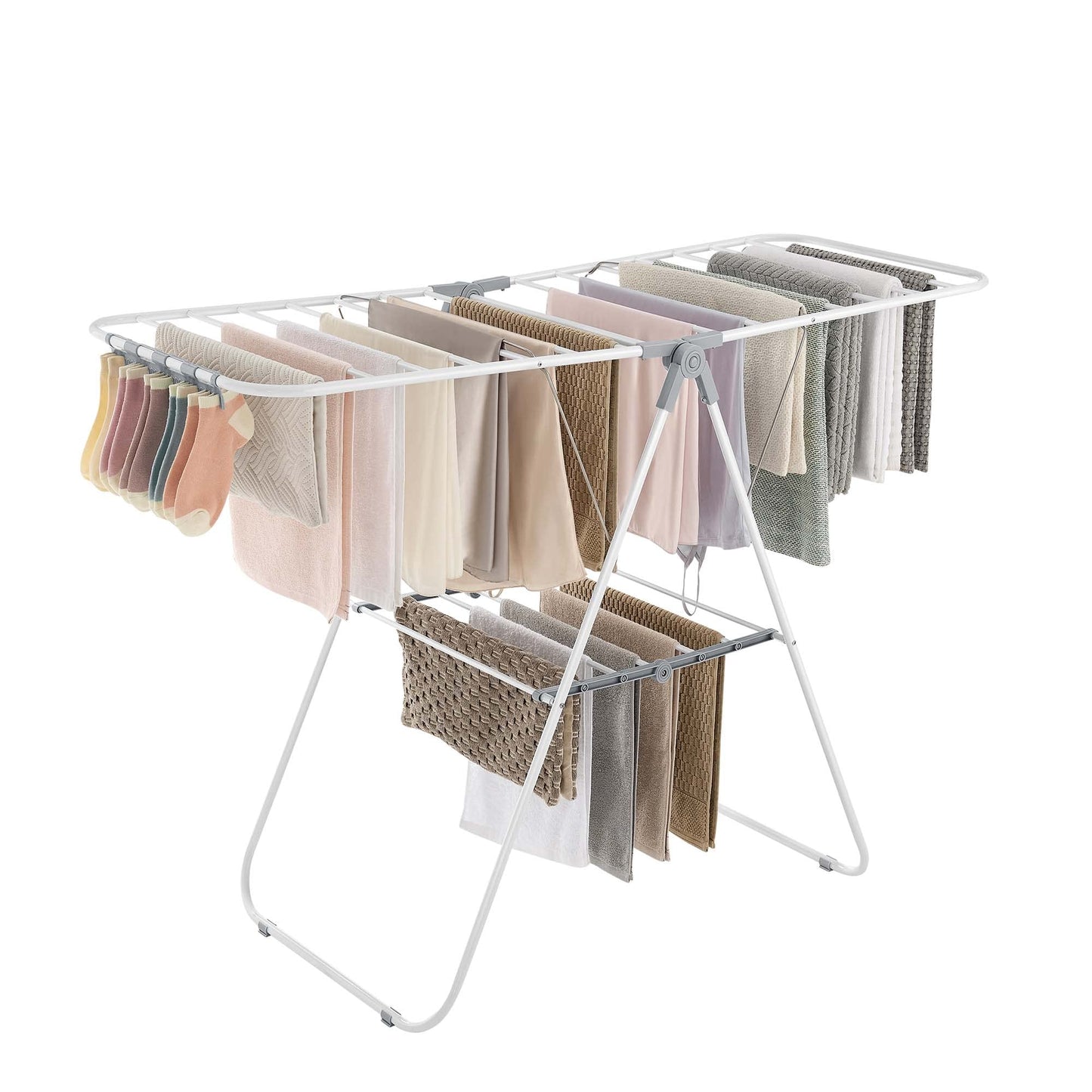 SONGMICS Clothes Drying Rack, with Sock Clips, Metal Laundry Rack, Foldable, Space-Saving
