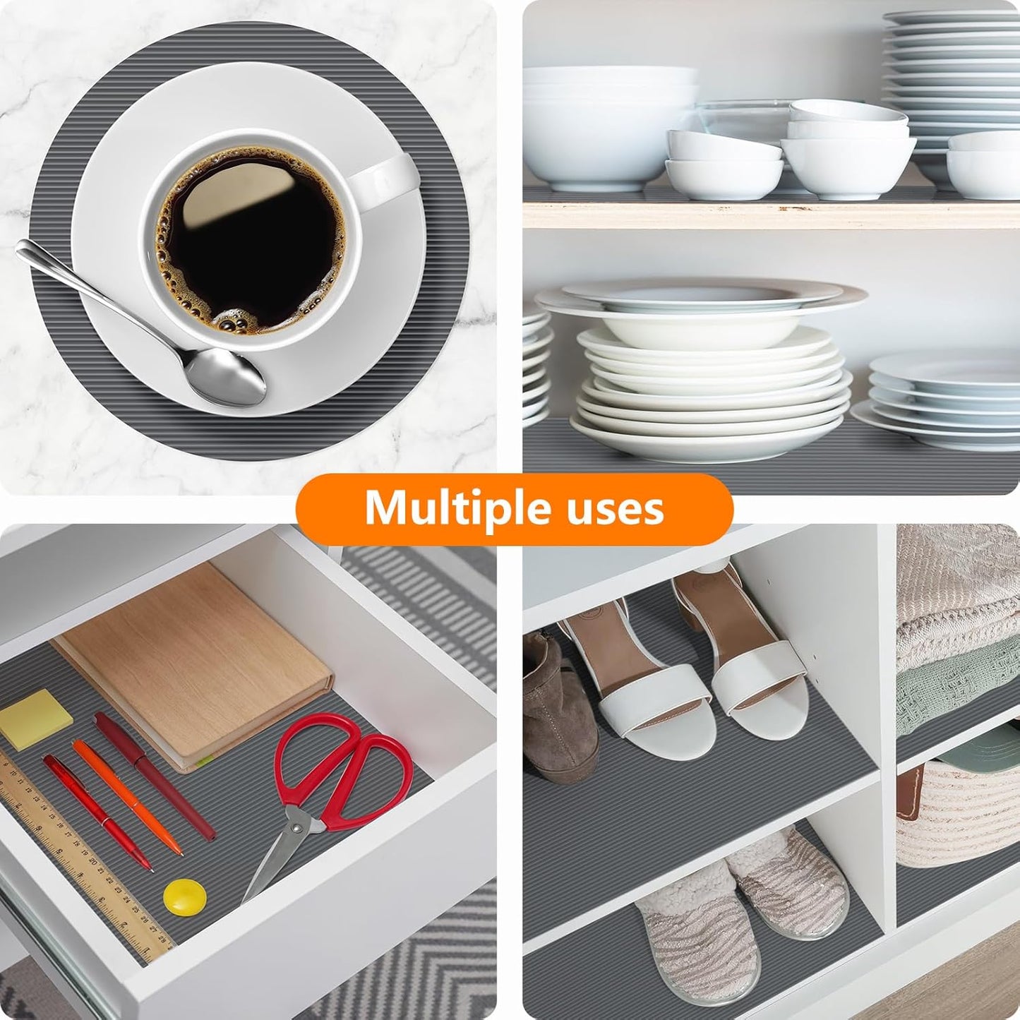 Shelf Liners for Kitchen Cabinets Drawer Liner Non Adhesive Cupboard Mat EVA Material Waterproof Refrigerator Mats Washable Fridge Liner for Cupboard and Desks Liner Gray 11.8 x 59 Inches