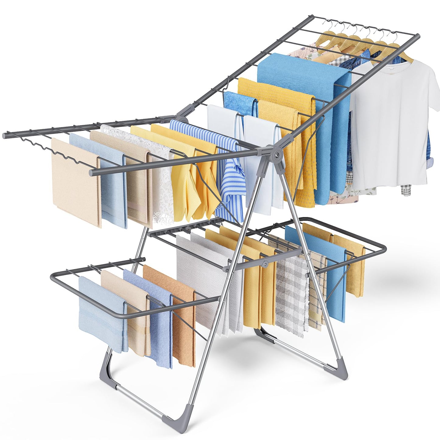 Sakugi Clothes Drying Rack, Foldable 2-Level with 55.5" Adjustable Wings