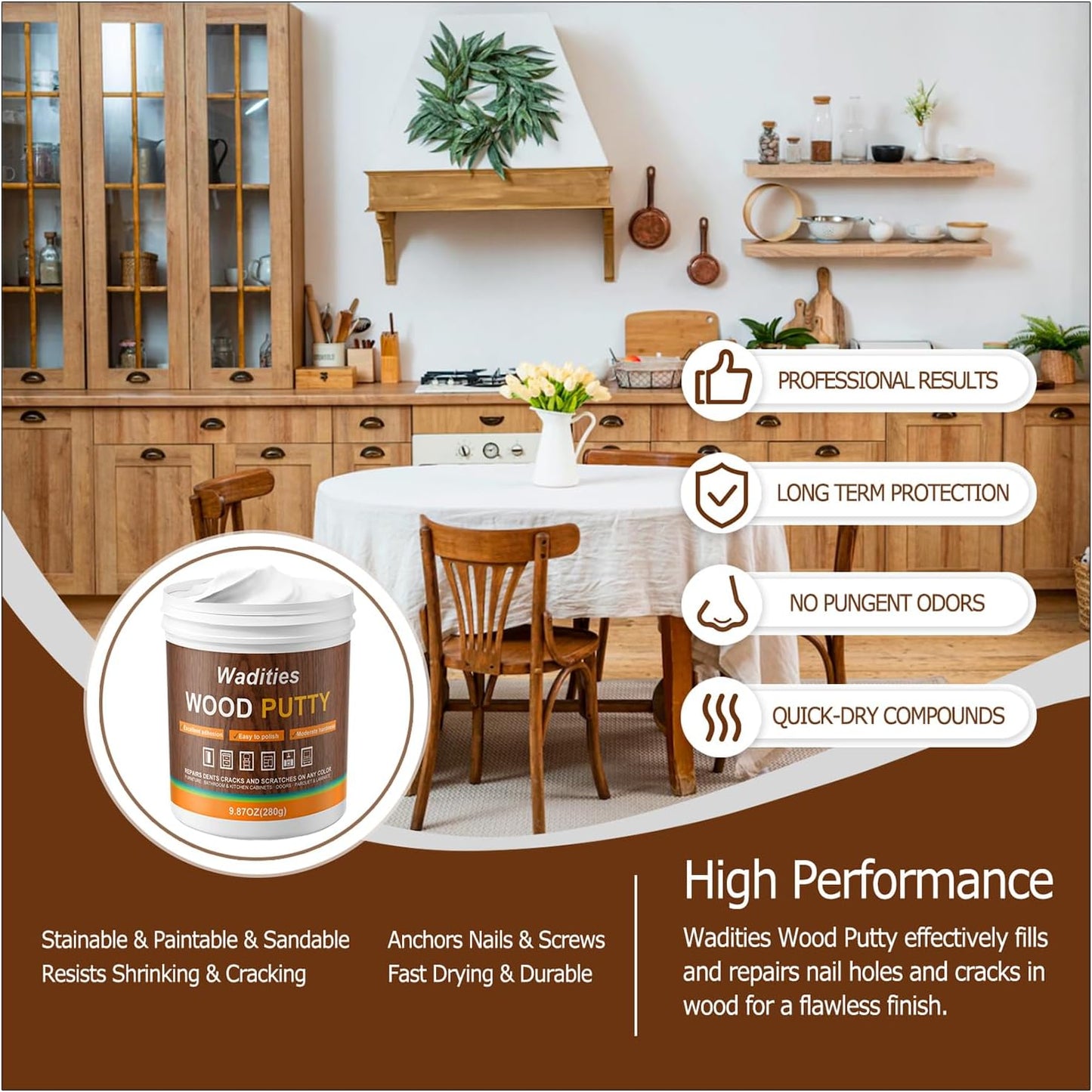 White Wood Filler, White Wood Putty, Paintable Stainable Wood Repair Putty, 9.87 Ounce Wood Furniture Repair kit, Quickly Repair Wood Cracks and Holes on Wooden Floor Furniture (White)