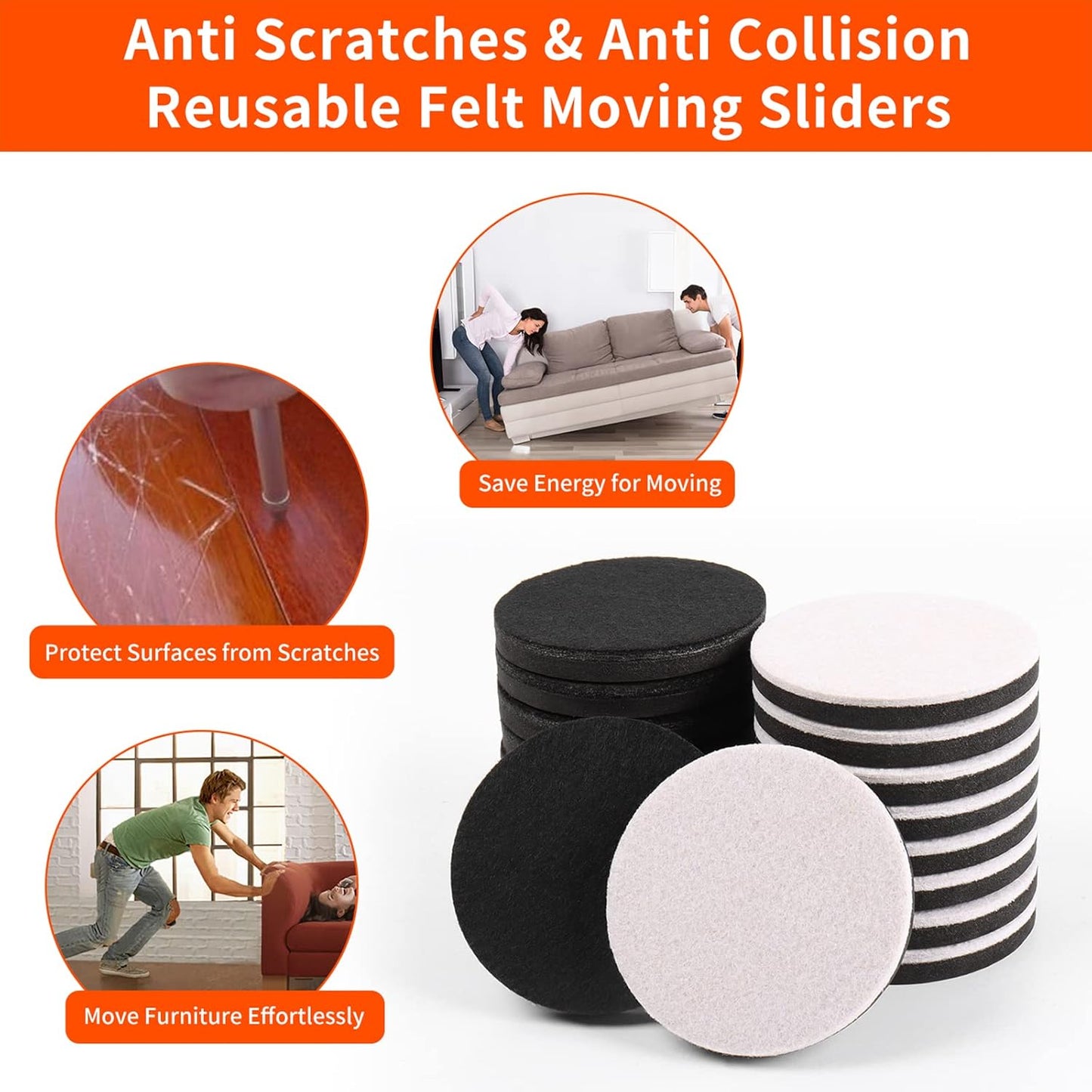 Ezprotekt 3.5" Felt Furniture Movers Sliders for Hardwood & Vinyl Floors, 16 Pcs Round Reusable Felt Furniture Moving Pads for Heavy Duty Sofa Bed Couch Cabinet, Move Items and Quickly (Beige)