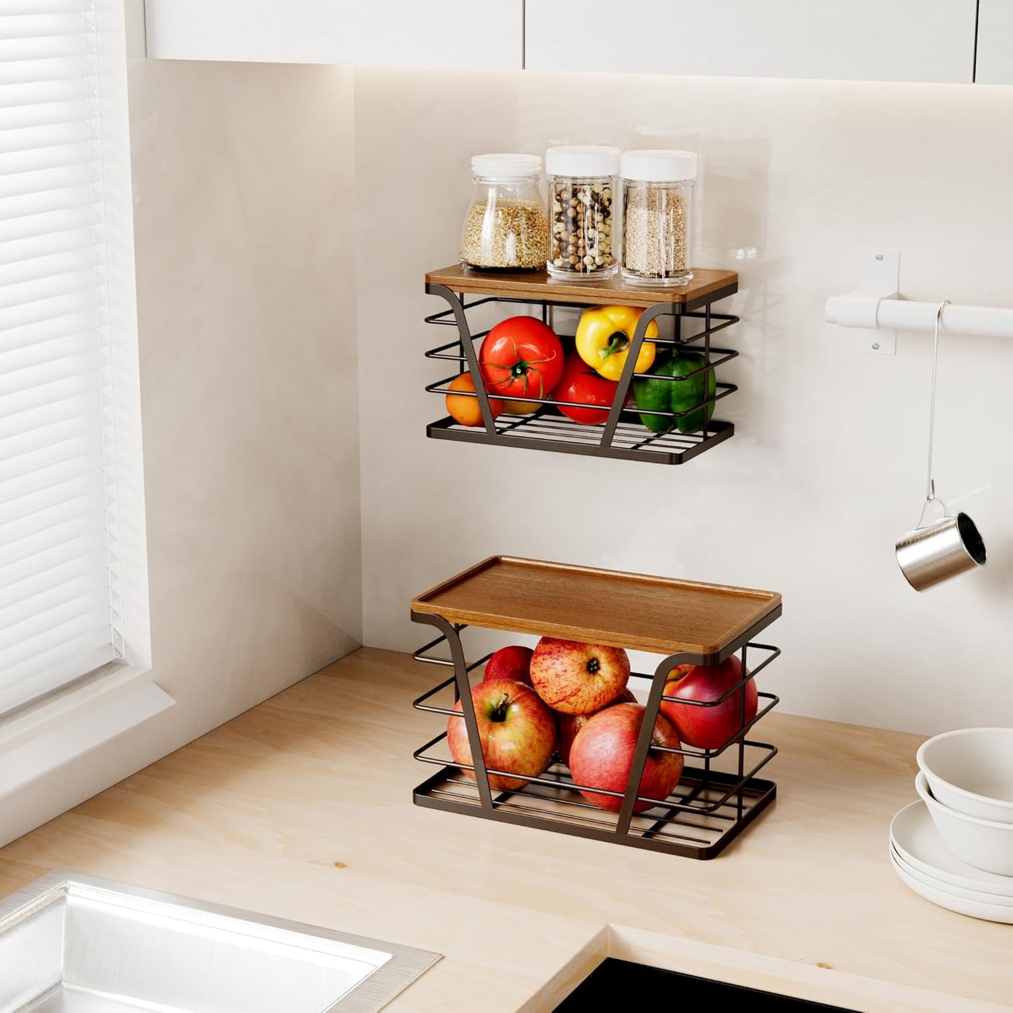 2 Pack Stackable Kitchen Organization,Counter Organizers and Pantry Organization for Home and Kitchen,Trash Bag Organizer Under Sink,Brown