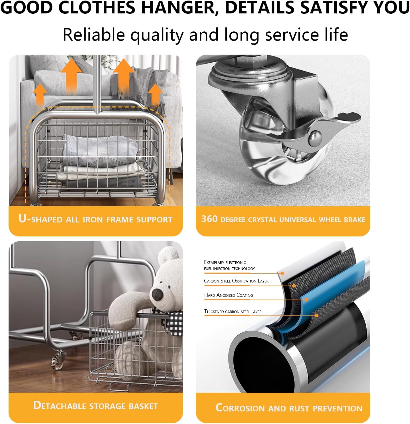 Garment Rack With Storage Baskets,Clothing Rack for Hanging Clothes, Multi-functional Bedroom Clothes Rack with Wheels for Bedroom, Living Room, Easy Assembly (40inch lenght)