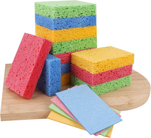 Kitchen Sponges, 12-Count Cellulose Sponges, Durable Dish Sponge for Cleaning, Cleaning Scrub Colored Sponge, Multiple Use for Dishes Washing, Compressed Packaging