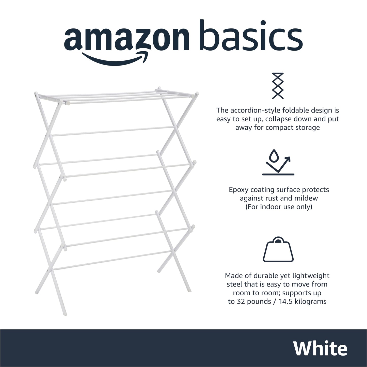 Amazon Basics Foldable Portable Clothes Drying Rack for Indoor Air Drying, Collapsible Design