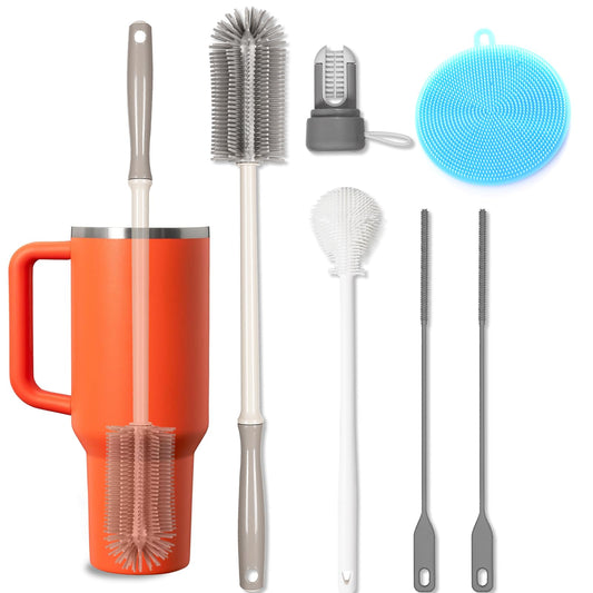 15.7" Silicone Bottle Brush Set - 6 Pack Water Bottle and Straw Cleaner Brush Long Handle for Hydro