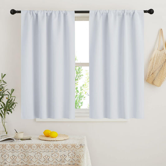 RYB HOME Small Window Curtains Blackout - Privacy Energy Saving Insulating Curtains Blinds for Bedroom Bathroom Basement Kids Nursery Kitchen, W 34 x L 48 inches, Greyish White, 2 Panels
