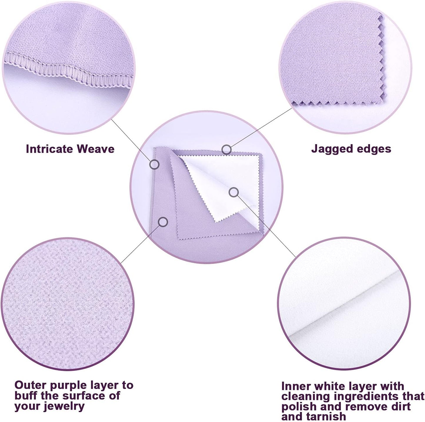 SEVENWELL Silver Polishing Cloth, Jewelry Cleaner Cloth for Sterling Silver Jewelry, Gold, Platinum, Silverware, Diamonds, Gemstones, Coins (Purple)