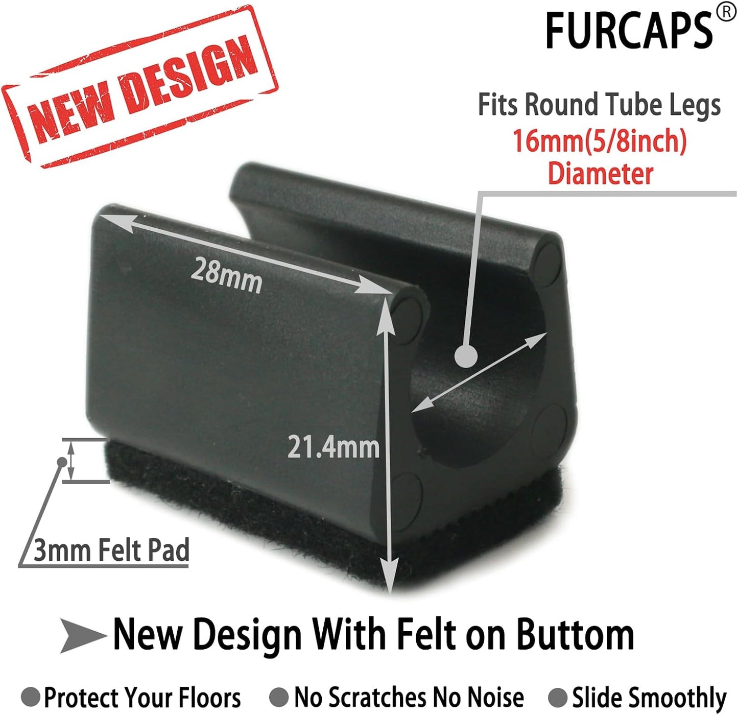 Rectangle U Shaped Chair Leg Tips Cap with Felt Pads,Furniture Feet Protectors Slide Smoothly Glides,Protect Hardwood Floor No Scratches No Noise,Fit 16mm(5/8inch) Diameter Tubular Legs (Black 8PCS)