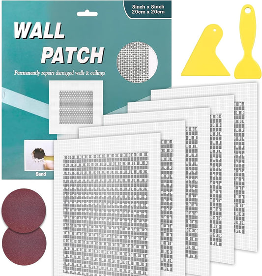 5pcs Drywall Patch Kit (8" x 8"), Self-Adhesive Fiberglass Wall Repair Patch Kit & Aluminum Metal Sheet Drywall Patch, Quick Repair Large Holes in Drywall