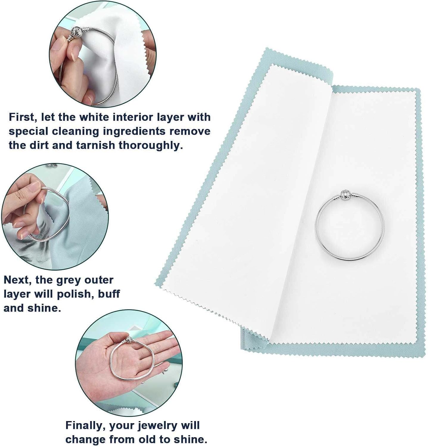 SEVENWELL Silver Polishing Cloth, Jewelry Cleaner Cloth for Sterling Silver Jewelry, Gold, Platinum, Silverware, Diamonds, Gemstones, Coins (Turquoise)