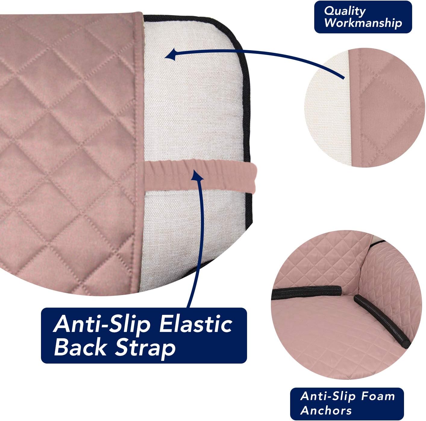 PureFit Reversible Quilted Sofa Cover, Water Resistant Slipcover Furniture Protector, Washable Couch Cover with Non Slip Foam and Elastic Straps for Kids, Dogs, Pets (X Large, Pink/Beige)