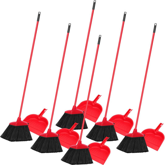 Maxcheck 6 Pcs Broom and Dustpan Set 54 Inch Heavy Duty Indoor Brooms with Dust Pan Combo Bulk for