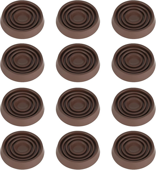 Furniture Coasters, 1.5X1.5 Rubber Caster Cups Non Slip Furniture Pads Non Skid Furnitures Grippers Anti Slide Floor Protector for Bed Couch Table Chair Stoppers (Brown, 12 Pack)