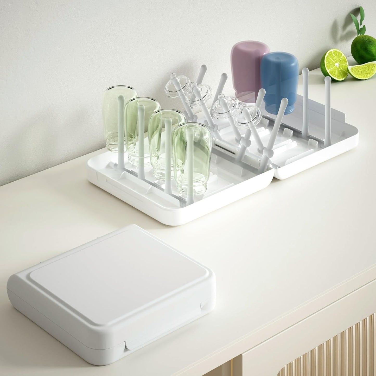 Travel Bottle Drying Rack Space Saving,Foldable Bottle Drying Rack with 16 Ribs,Portable Baby Bottle Drying Rack for Bottles,Breast Pumps and Other Feeding Accessories,Widely Used Daily Basis