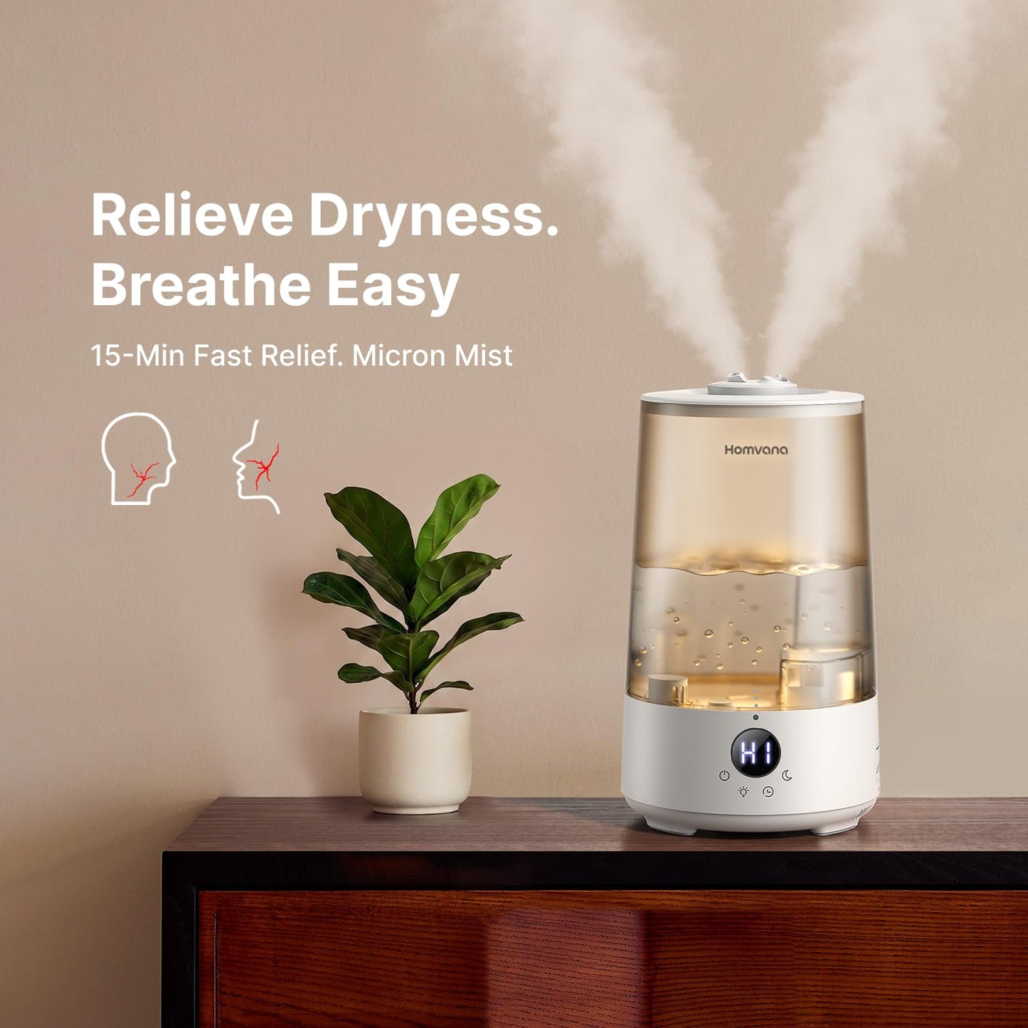 Homvana 3.6L Top-Fill Cool Mist Humidifiers for Bedroom, Large Room(Grey)