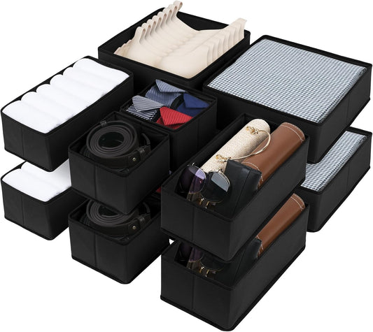 Cupic Cupid Drawer Organizer, Dresser Organizers, Foldabe Drawer Organizer Clothes, Closet Organization and Storage Dividers for Socks, Underwear and Diaper, Set of 12, Black