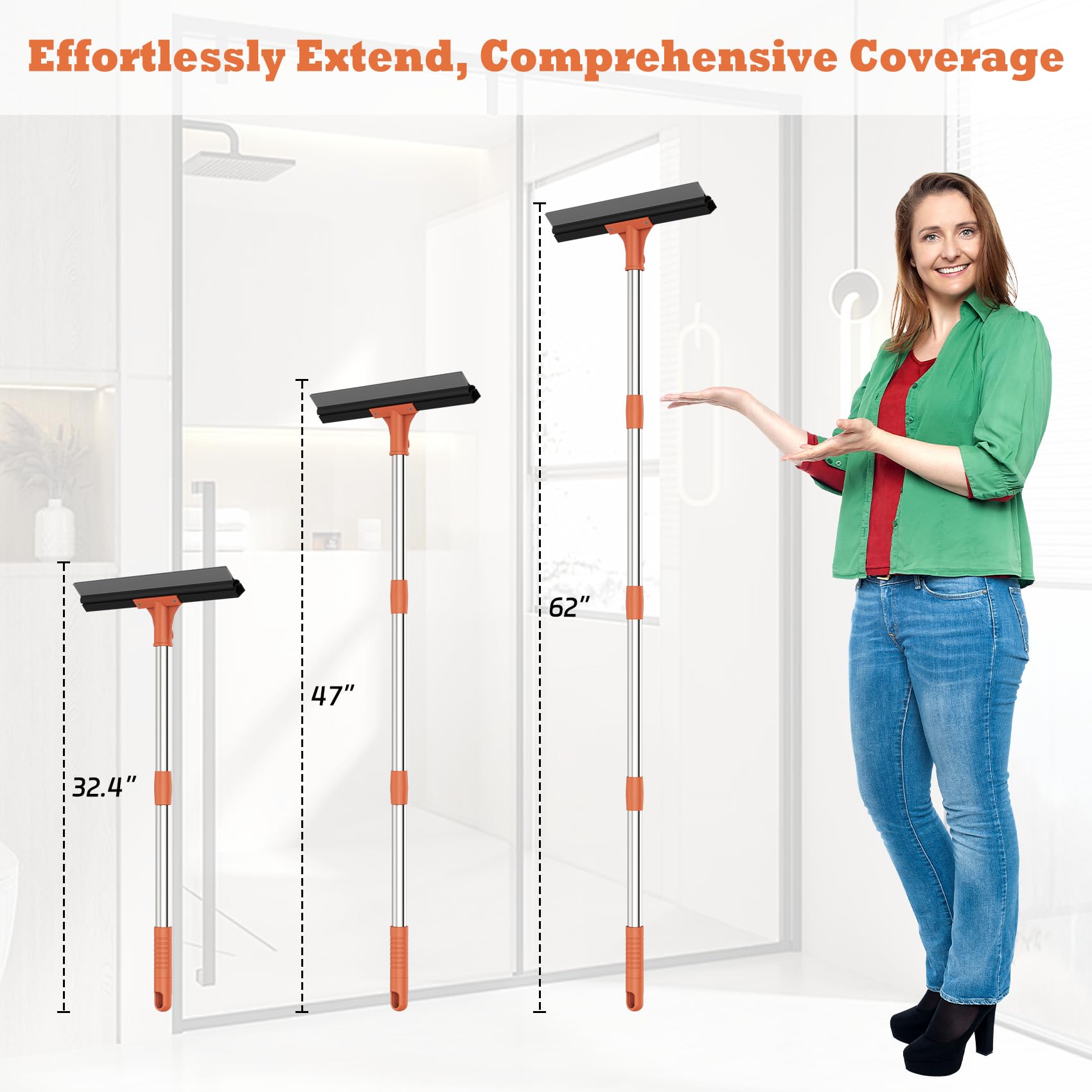 Floor Squeegee for Concrete Floor,18" Large Heavy Duty Squeegee for Floor, Rubber Broom with 62"