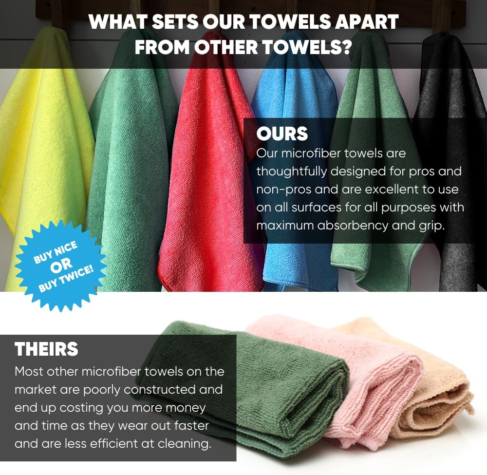 Microfiber Wholesale 16" x 16" All Purpose Towels - 50 Pack - Reusable Wash Cloths, Dust, Kitchen, Car, Shop Rags for Cleaning (Black)