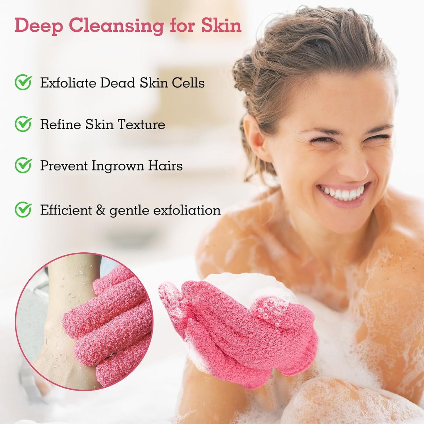 Evridwear Exfoliating Glove Shower Gloves Exfoliate Dead Skin for Dry Sensitive Skin No Irritation with Hanging Loop