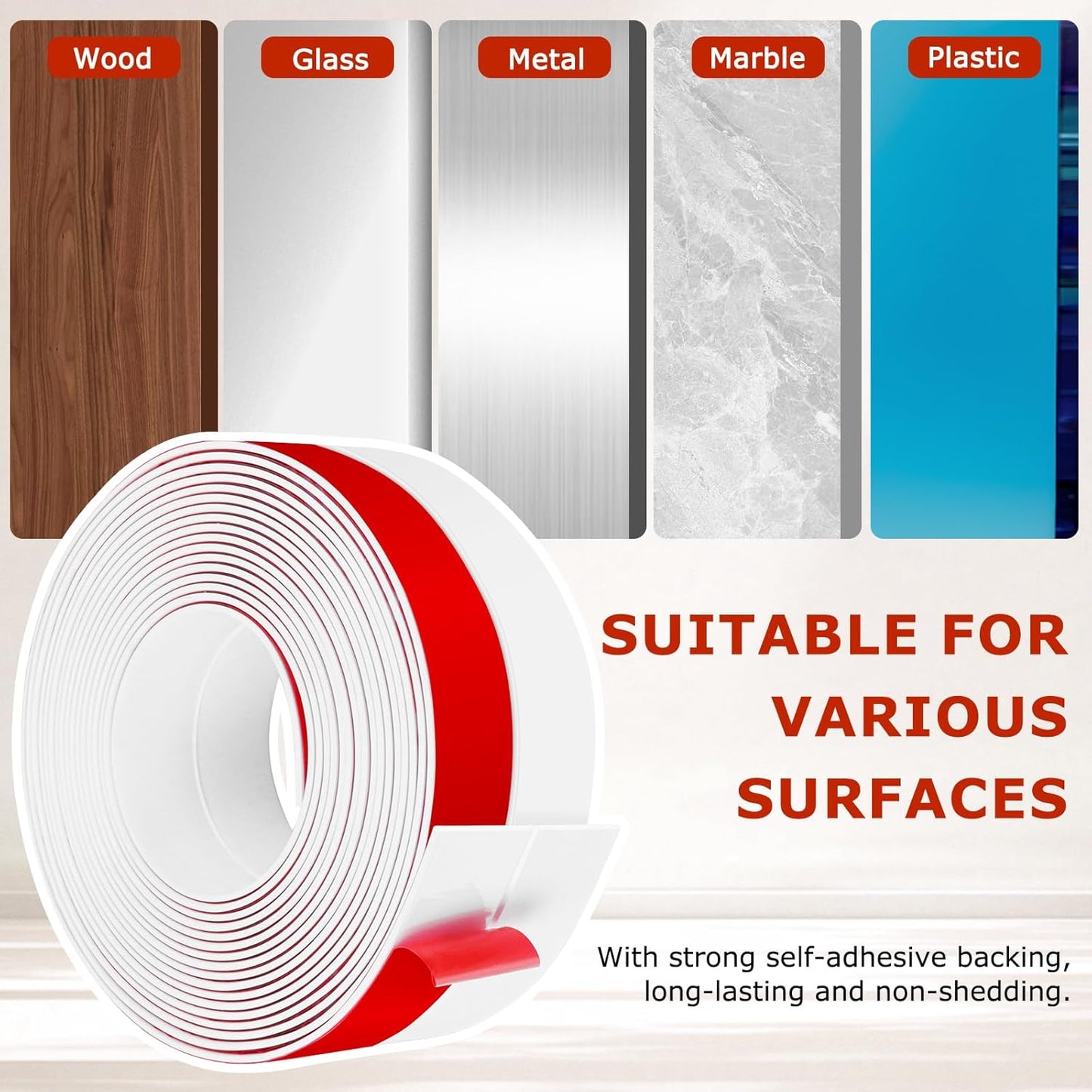 Weather Stripping Self Adhesive Door Draft Stopper Flexible Shower Door Bottom Seal Silicone Seal Strip for Sliding Glass Windows Side Gaps (White, 2 Inch Wide x 40 Feet Long)