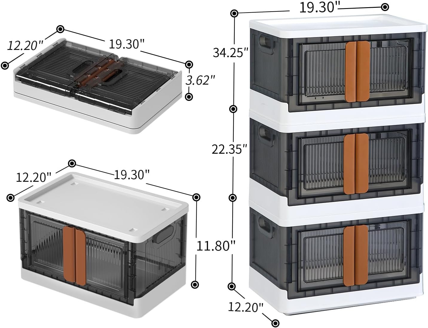 HAIXIN Closet Organizers and Storage - Trunk Car Organizer with Lids and Doors, Dorm Room Essentials, 8.4 Gal Collapsible Stackable Storage Bins, Plastic, 3 Pack