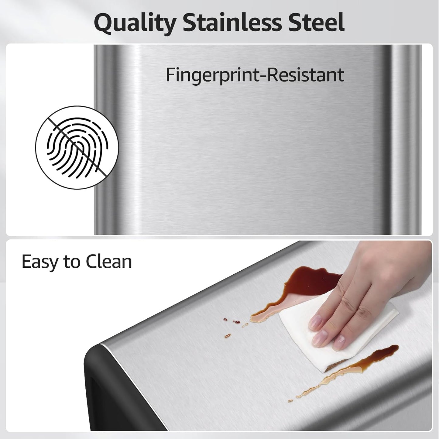 Mbillion 3.2 Gal (12L) Stainless Steel Open - Top Trash Can with Removable Inner Bucket - Sleek Metal Waste Basket for Bathroom Office, Brushed Steel