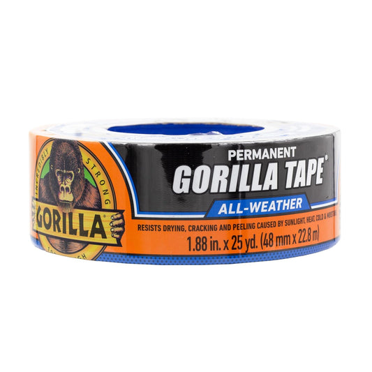 Gorilla All Weather Duct Tape, Black, 1.88" x 25 yd (Pack of 1) - UV and Temperature Resistant