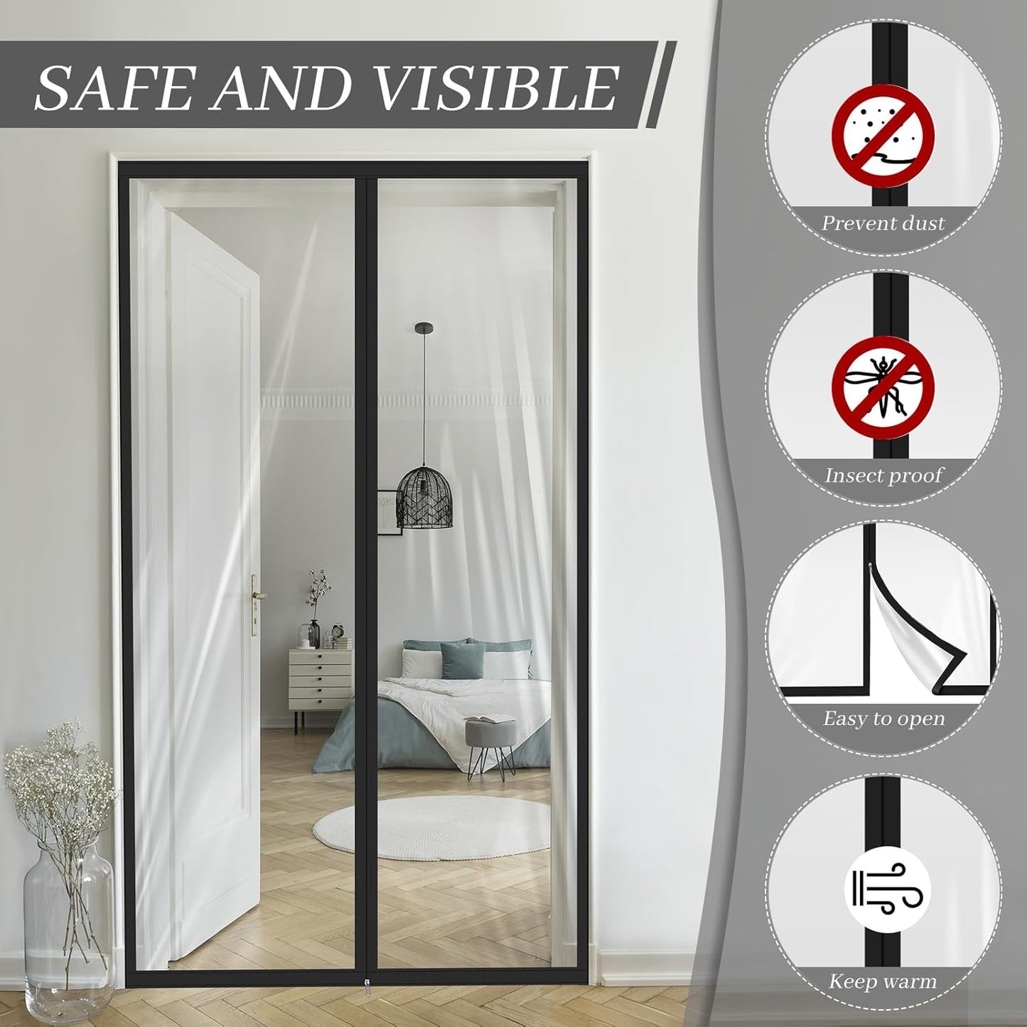 Amylove Zipper 34 x 80 Inch Dust Barrier Door Kit Construction Door Barrier 2.8 x 6.7 ft Reusable Plastic Curtain Cover Containment Standard Doorway Temporary Wall Screen Sheeting for Bathroom Hallway