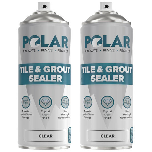 Polar Tile & Grout Sealer Clear Aerosol Spray - 2 x 13.5 Fl Oz | Instantly Waterproofs and Protects Floor Tile Grout | Ideal for Bathroom, Shower & Kitchen | Interior & Exterior Tile Sealer