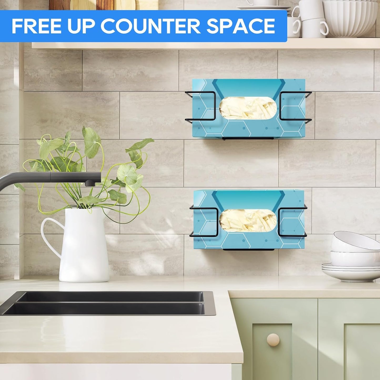 THYGIFTREE Glove Box Holder Wall Mount Dispenser, 4 Pack Metal Rack for Rubber Latex Disposable Gloves Facial Tissue, Black