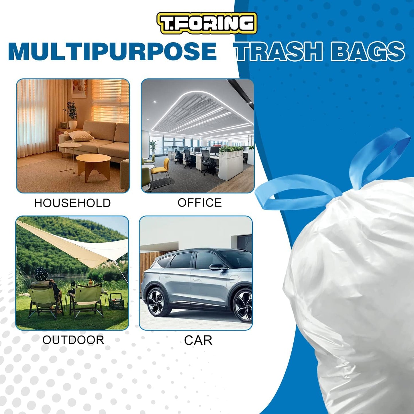 2 Gallon Trash Bags Drawstring 0.96 Mil - 120 Count Small Garbage Bags Unscented,White Mini Trash Can Liners Strong Little Waste Basket Bags 7.5 Liter for Home Bathroom Office Car