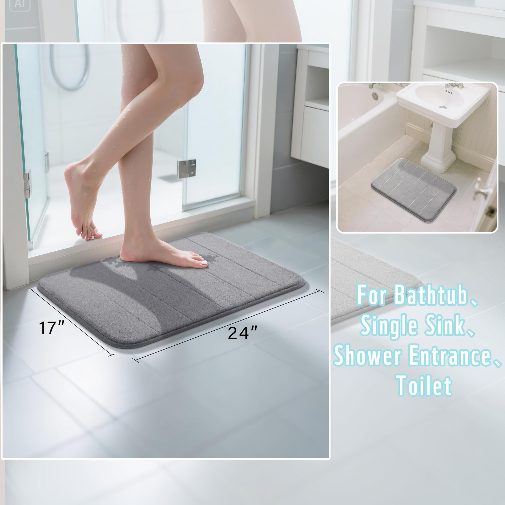 Yimobra Memory Foam Bath Mat, Super Soft Absorbent Bathroom Rug Non Slip, Quick Dry, Machine