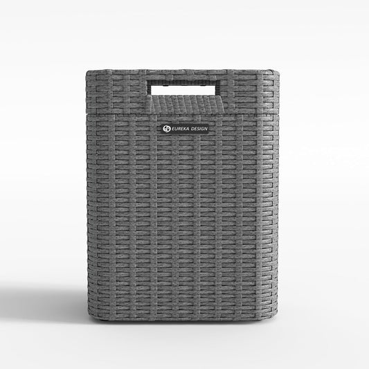 Ypati Handwoven Rattan Trash Can with Lid, Indoor and Outdoor, 4.5 Gallon with Complementary Shelf, Waste Container for Bathroom, Patio, Study, with Trash Bags, Grey, Designed by Eureka