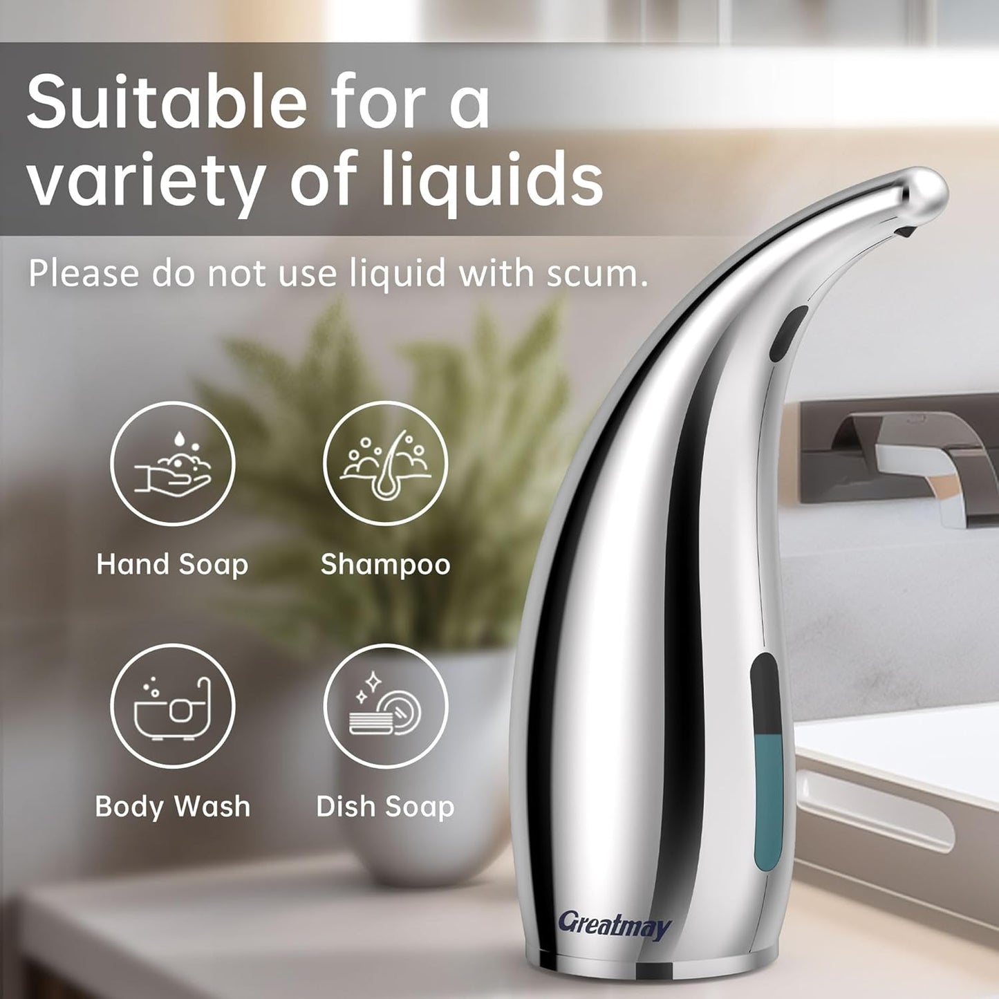 Adjustable Automatic Soap Dispenser Touchless, 4 Adjustable Levels Touchless Sensor Liquid Soap Pump Dispenser，300ml Rechargeable Magnetic Charging Hand Soap Dispenser for Kitchen，Bathroom