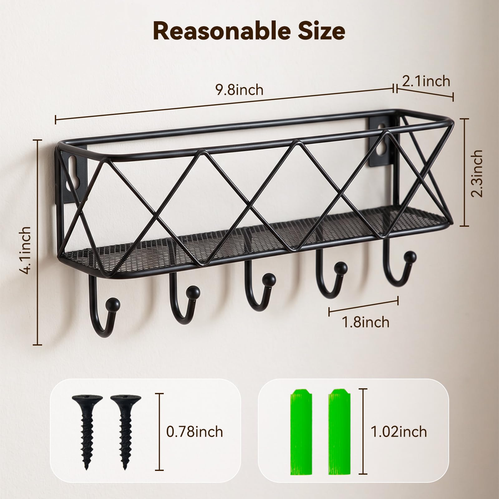 HappyHapi Key Holder Wall Mount, Metal Key Rack, 9.8”Lx2.1”Wx4.1”H
