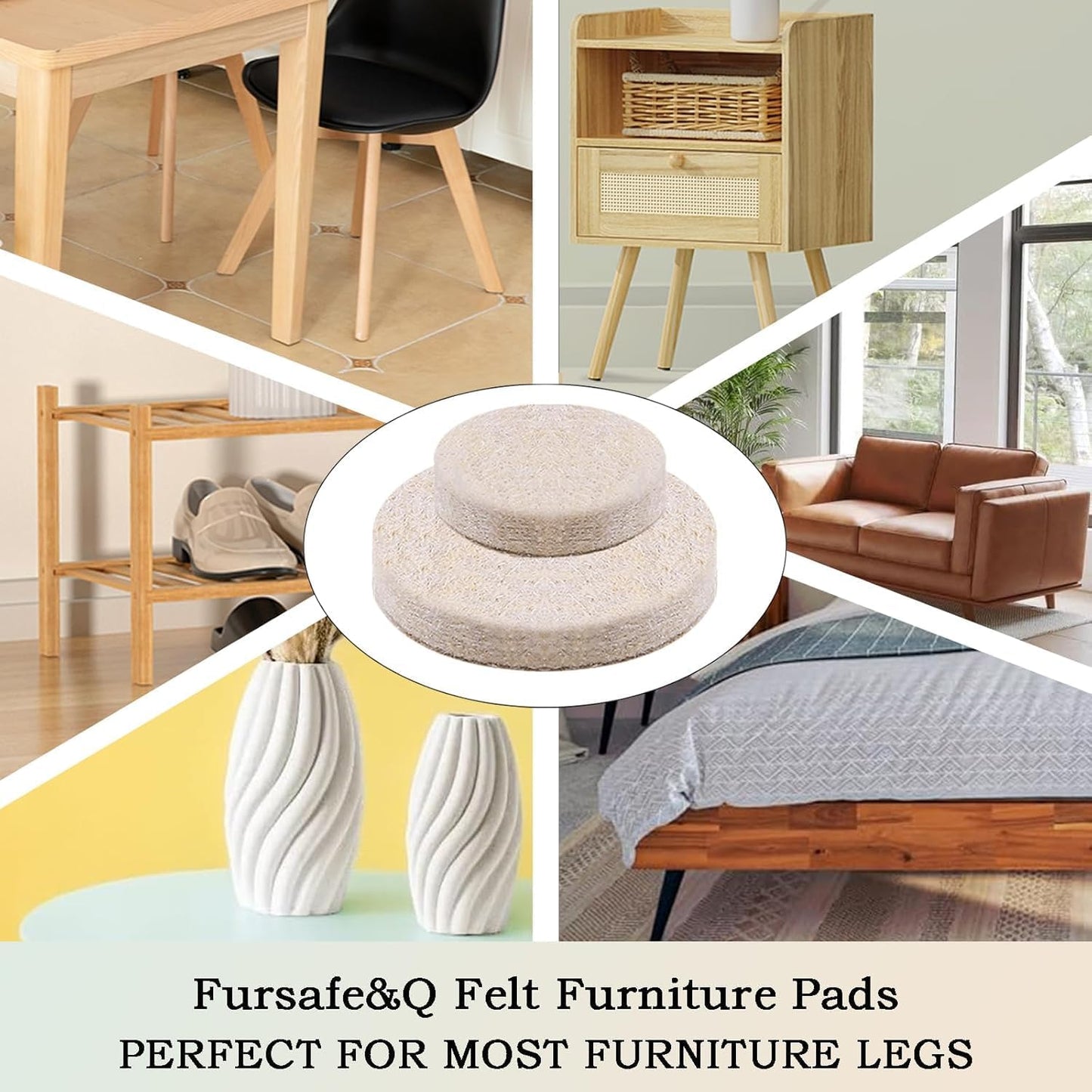 Fursafe&Q Felt Furniture Pads for Hardwood Floors - Self Adhesive Chair Felt Pad, Furniture Feet